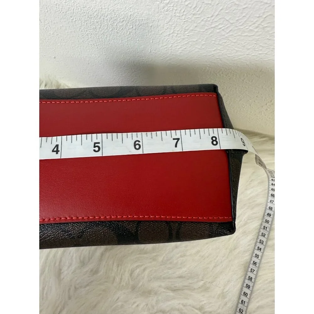 Coach Town Bucket Bag Red Brown Monogram Coated Canva Leather WT Matching Wallet